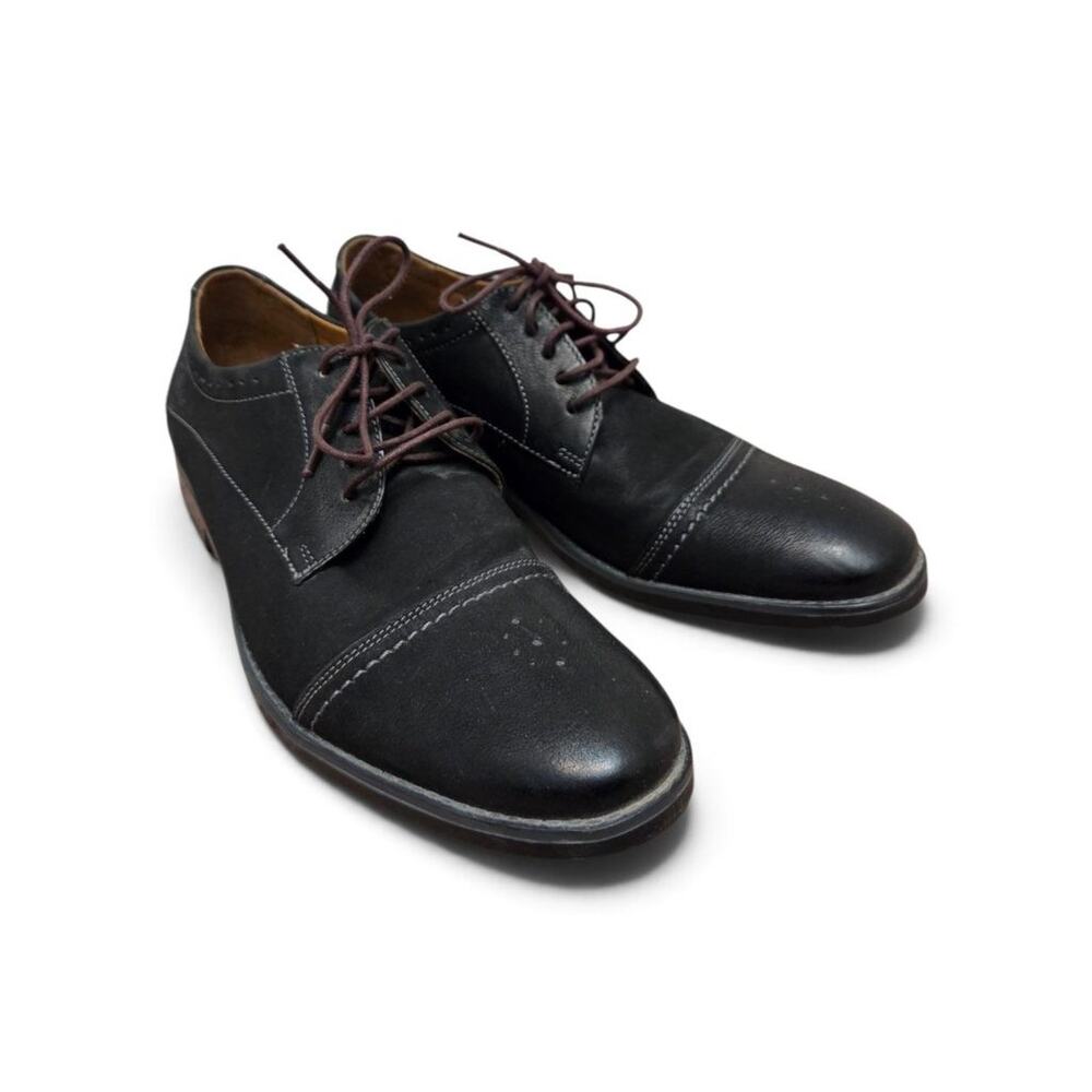 Clarks Collection Mens 12 Black Leather Cap Toe Oxford Dress Shoes Soft Cushion